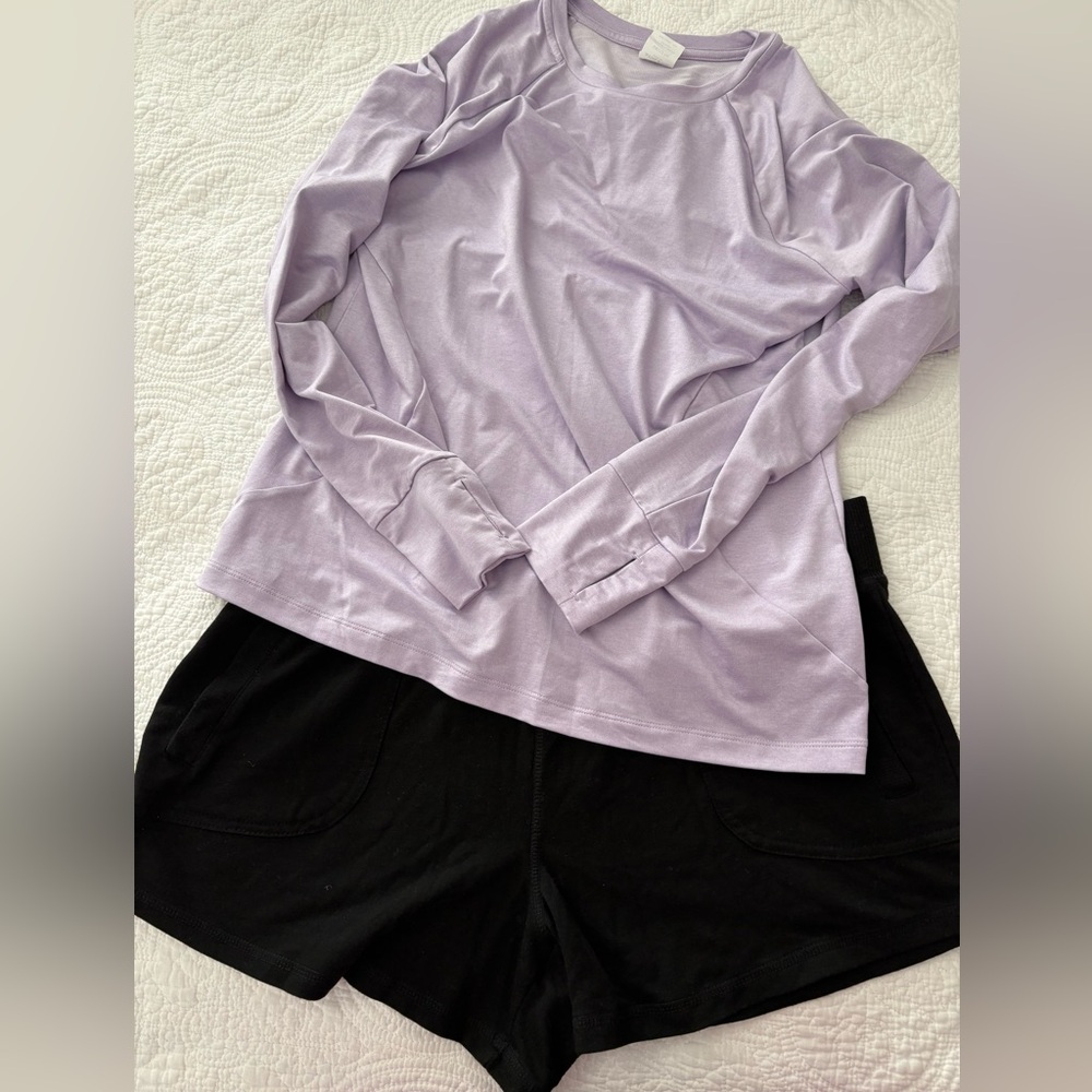 Athletic Works Lavender Long Sleeve Women's Tee and Shorts set